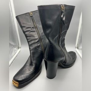 Miu Miu black leather boots Gold toe detail 37.5
